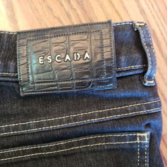 Escada Jeans Womens 10 Italy 40 Black Gold Stitch Straight Leg Mid Rise Stretch - Picture 4 of 12